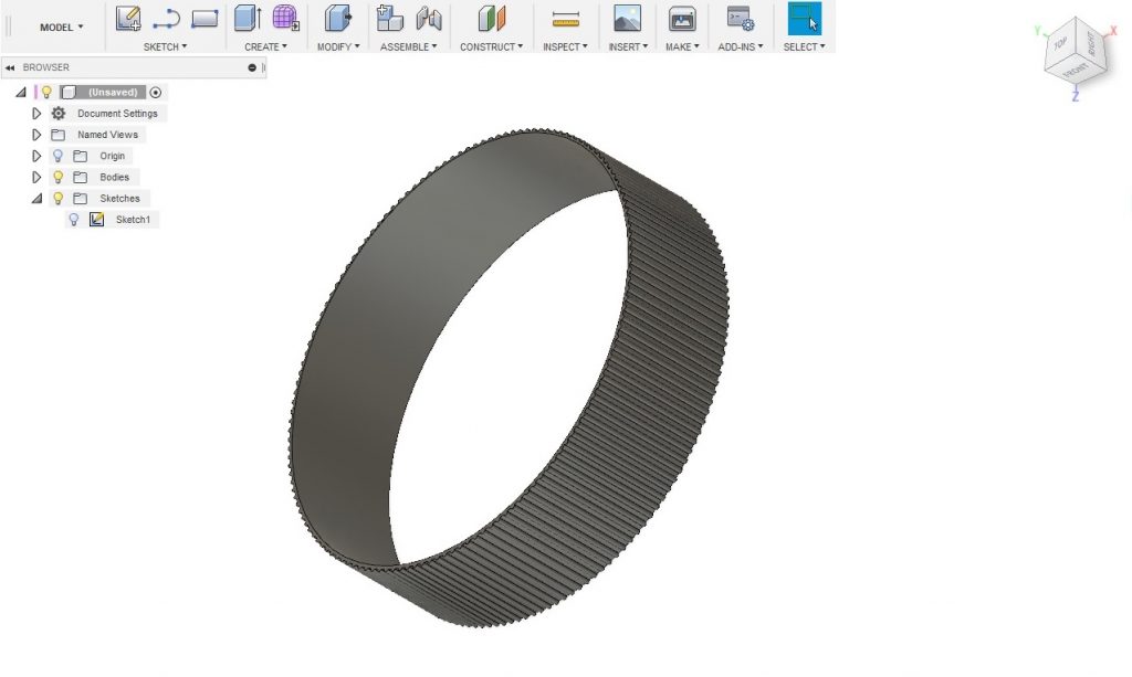 3D model of lens zoom ring in fusion360